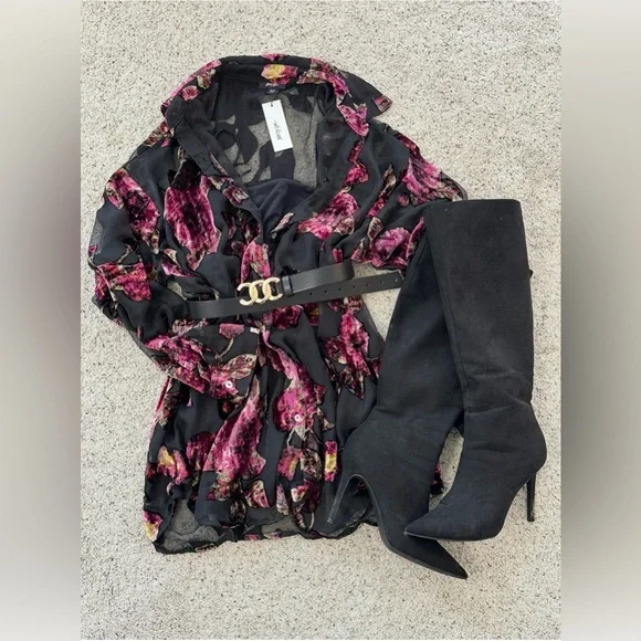 Nasty Gal Devore Oversized Sheer Floral Shirt Dress - Picture 10 of 14